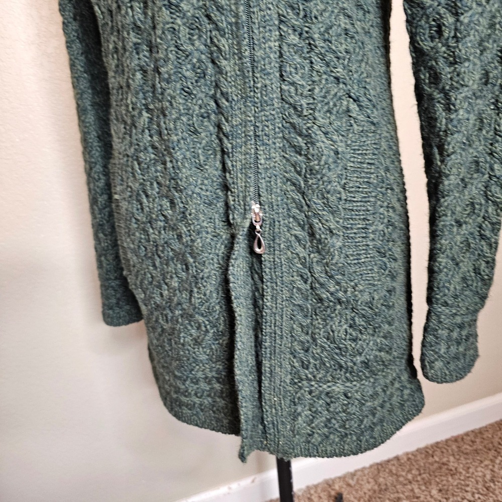 NWOT Aran Crafts Irish Merino Wool Side Zip Cardigan Sweater Coat Green Small - Picture 4 of 9